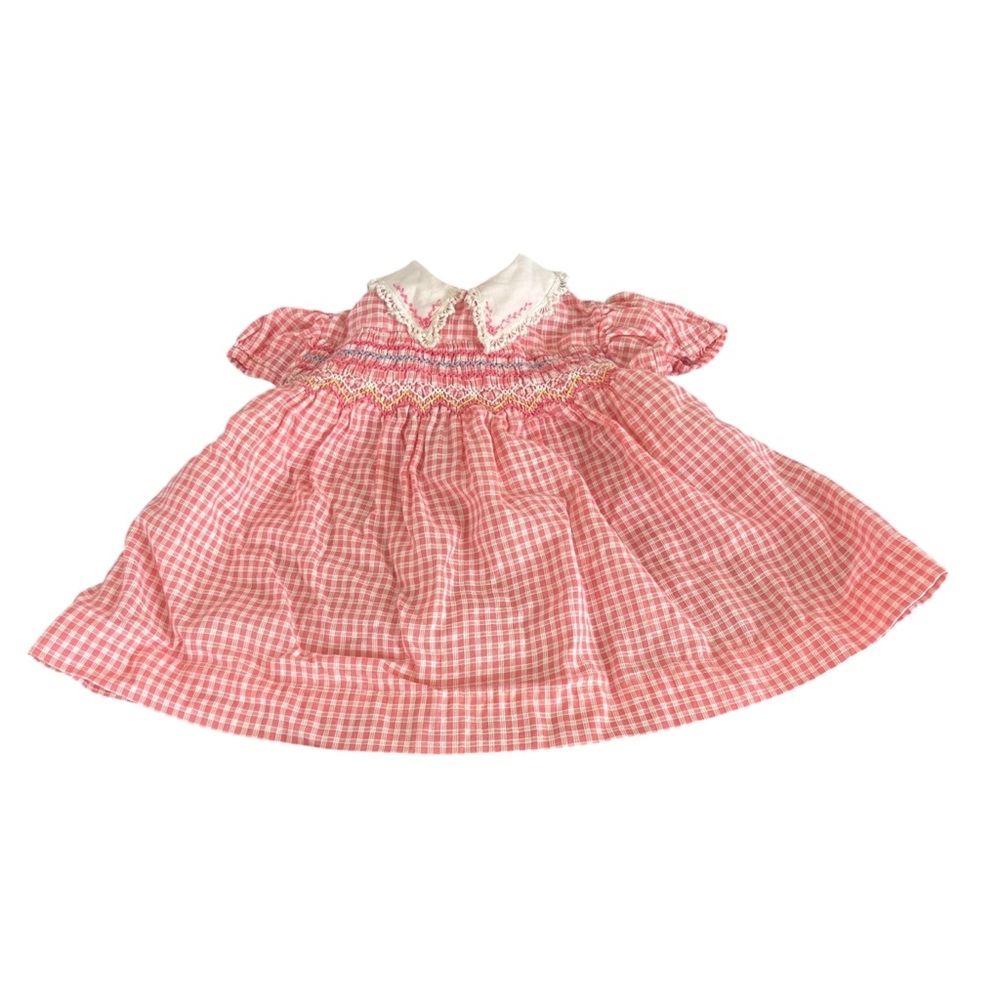 Vintage Girls Miller Frocks Dress Red White Plaid Smocked Hand Detailed